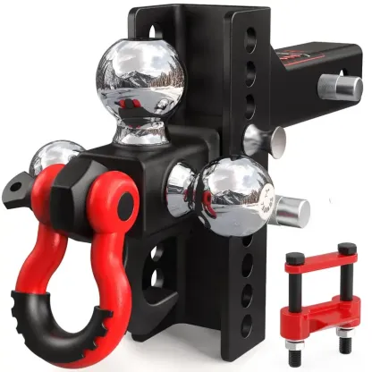 Enganche de remolque TYT con soporte de triple bola, cerraduras, pasador y grillete de remolque giratorio. Se adapta a receptores de 2 pulgadas, altura de descenso/elevación de 4.5 pulgadas, bolas de 1-7/8", 2" y 2-5/16", capacidad de remolque de 10000 li